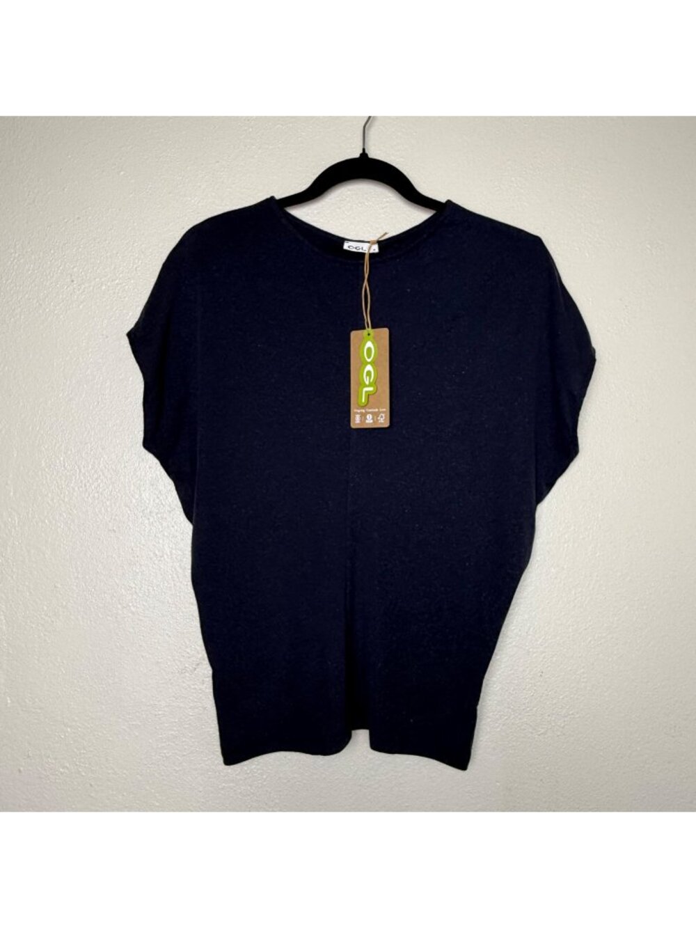 NWT OGL Womens Navy Blue Linen-Blend T-Shirt Lightweight & Sustainable Sz M